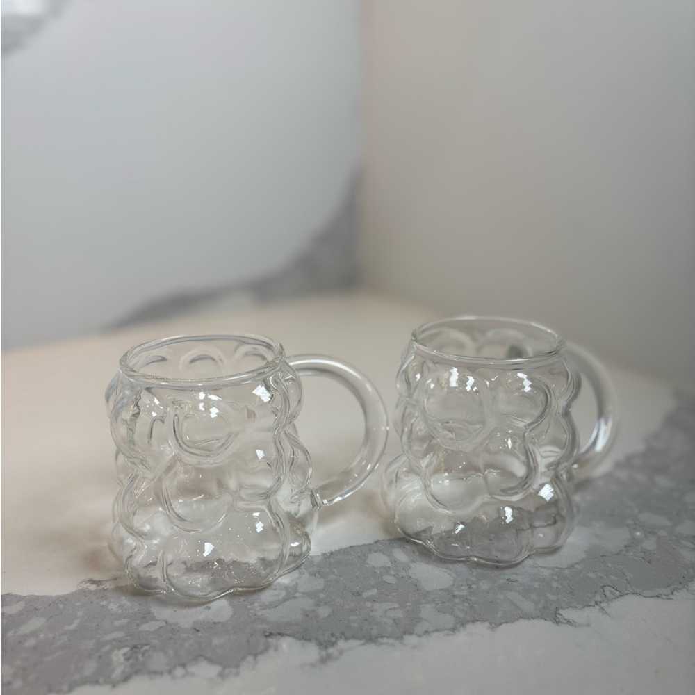 Set of 2 Clear Glass Bubble Mug Set